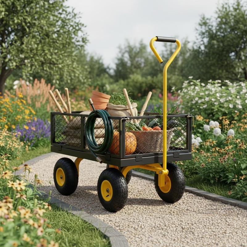 Heavy Equipment Yard - スチール製ガーデンカート 900ポンド耐荷重 庭仕事 芝生管理 屋外運搬用 ヘビーデューティーメタルフレーム
