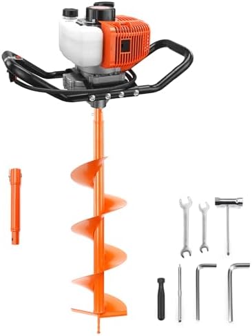 Post Hole Digger - NEO-TEC 63CC ガソリン式穴掘り機、2ストロークアースオーガー、8インチオーガービットと8インチ延長バー付き、ヘビーデューティーアイス対応