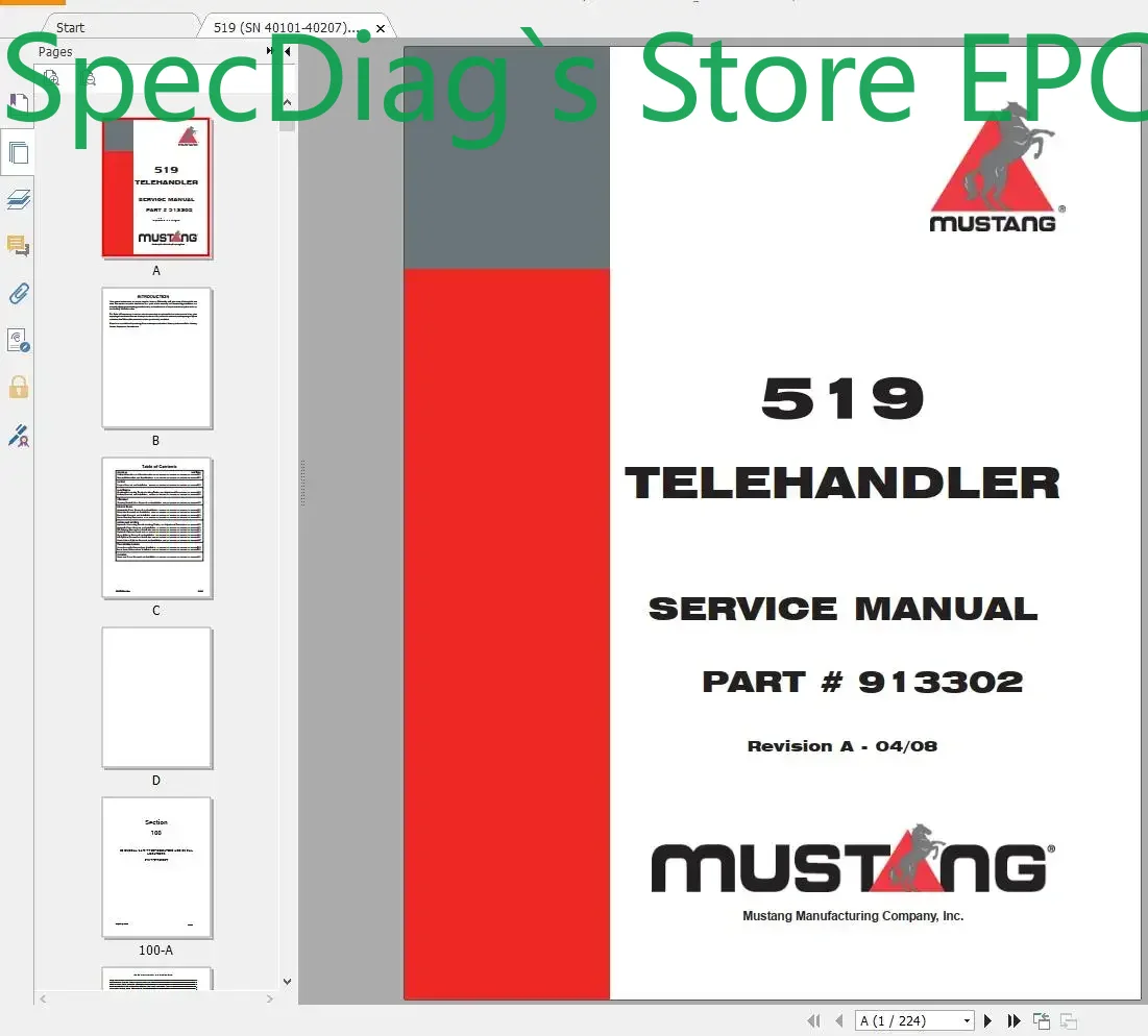SpecDiag Mustang Machinery 重機  - Heavy Equipment Pdf のレビューと価格